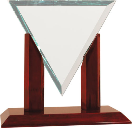 Diamond Triangle Clear Glass with Rosewood Piano Finish Base