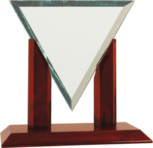 Diamond Triangle Jade Glass with Rosewood Piano Finish Base