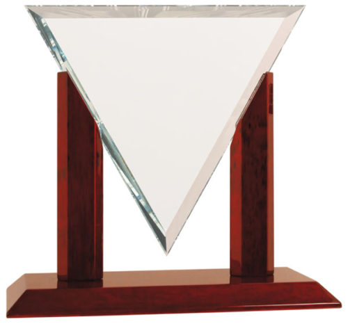 Diamond Triangle Clear Glass with Rosewood Piano Finish Base
