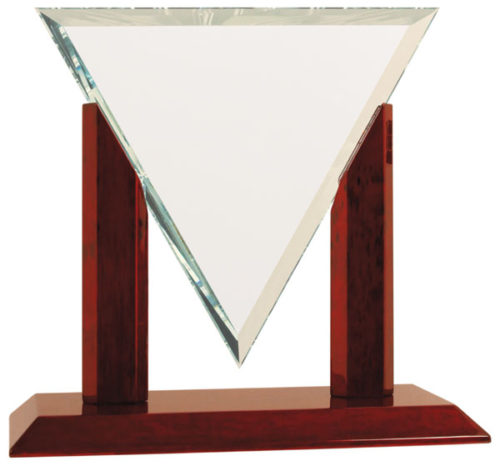 Diamond Triangle Jade Glass with Rosewood Piano Finish Base