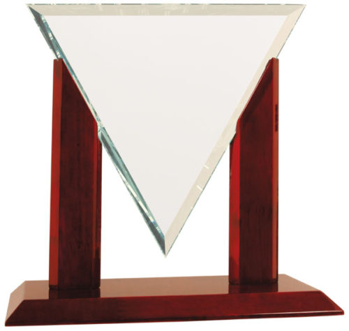 Diamond Triangle Jade Glass with Rosewood Piano Finish Base