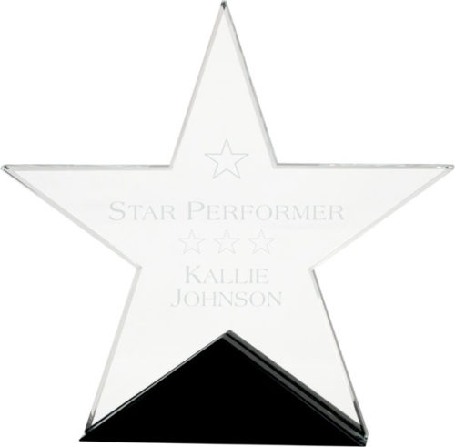 Large Clear Glass Star on Black Base
