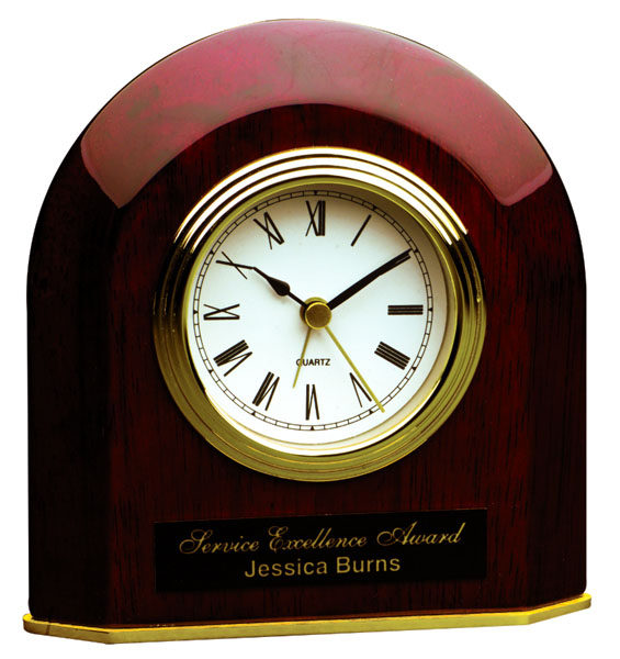 Rosewood Piano Finish Beveled Arch Desk Clock
