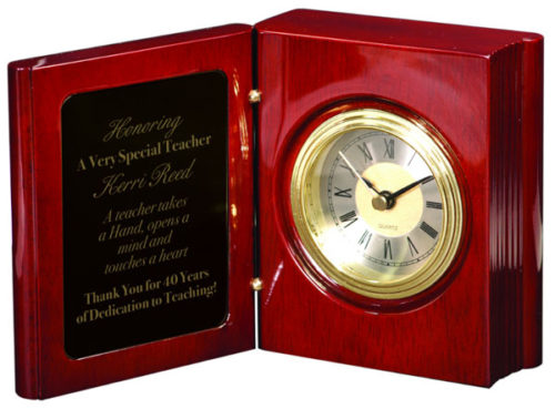 Rosweood Piano Finish Book Clock with Black to Gold Plate