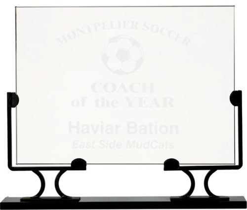 Large Horizontal Vintage Glass with Metal Base