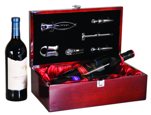 Rosewood Piano Finish Double Bottle Wine Box with Tools