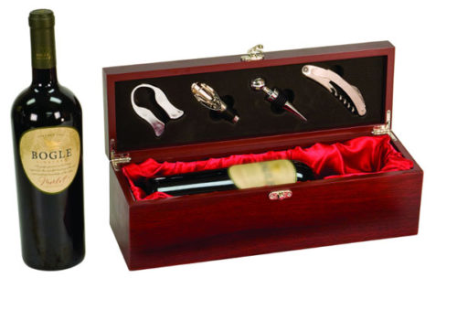 Rosewood Finish Single Wine Box with Tools & Red Lining