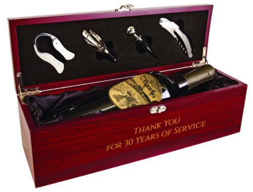 Rosewood Finish Single Wine Box with Tools & Black Lining