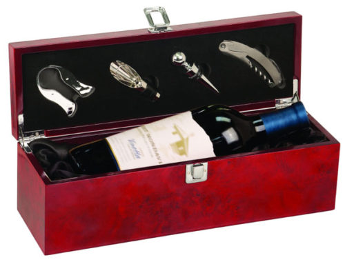 Burlwood High Gloss Finish Single Wine Box with Tools