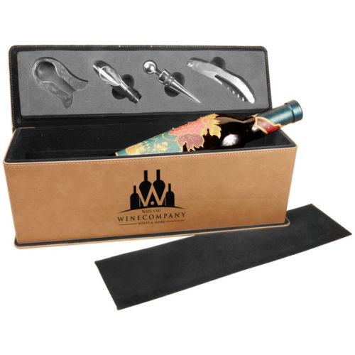Light Brown Leatherette Single Wine Box with Tools