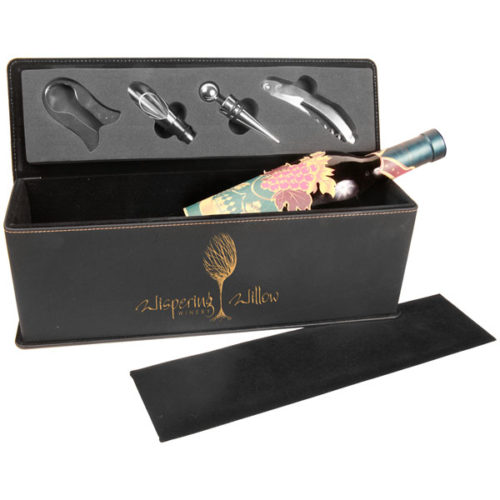 Black & Gold Leatherette Single Wine Box with Tools