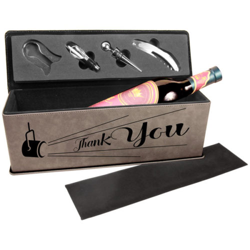 Gray Leatherette Single Wine Box with Tools
