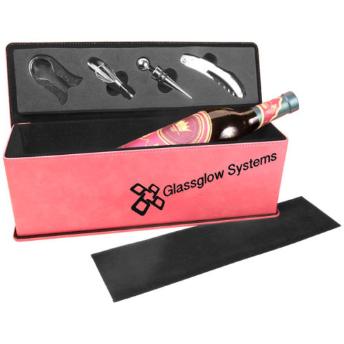 Pink Leatherette Single Wine Box with Tools