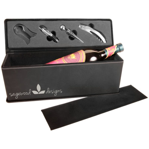 Black & Silver Leatherette Single Wine Box with Tools