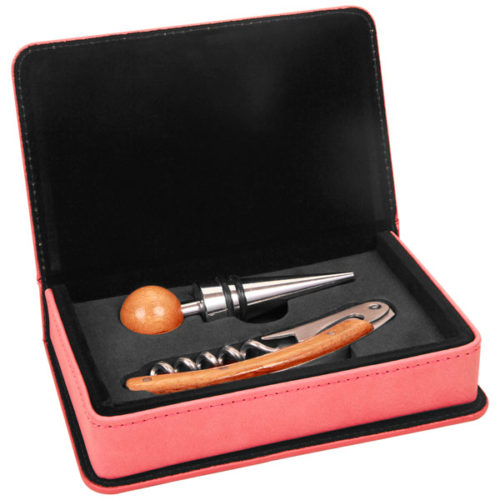 Pink Leatherette 2-Piece Wine Tool Set