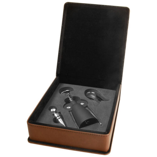 Dark Brown Leatherette 3-Piece Wine Tool Set