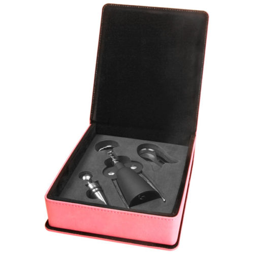 Pink Leatherette 3-Piece Wine Tool Set