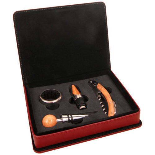 Rose Leatherette 4-Piece Wine Tool Set