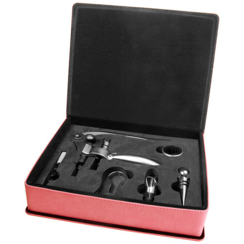 Pink Leatherette 5-Piece Wine Tool Set